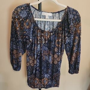 Michael Kors Navy and Rust Patterned Blouse